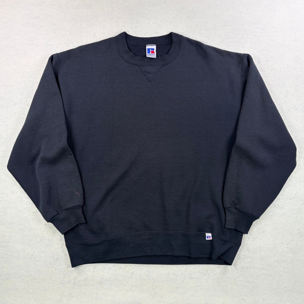 Vintage 90s Russell Athletic Sweatshirt Mens Large Black Crewneck USA V-Stitch